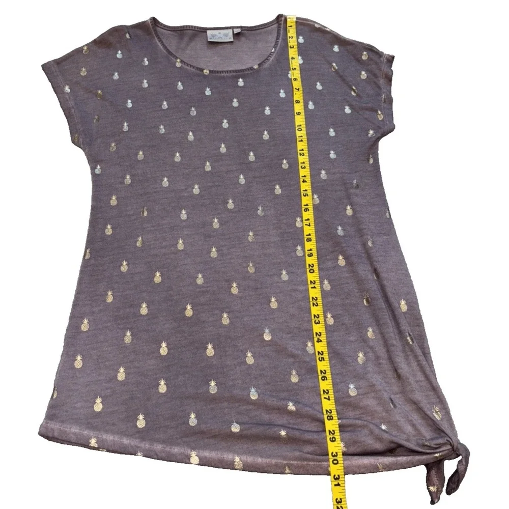 Dantelle Side Tie Tunic Women's M Purple Gold‎ Pineapple Summer Vacation